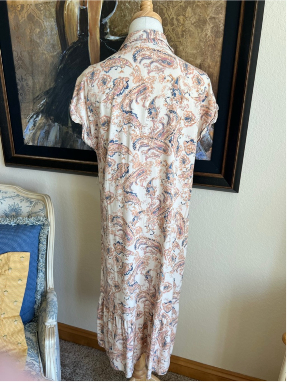 NWT Lucky Brand Paisley Midi Dress M Beige Blue - Picture 10 of 12